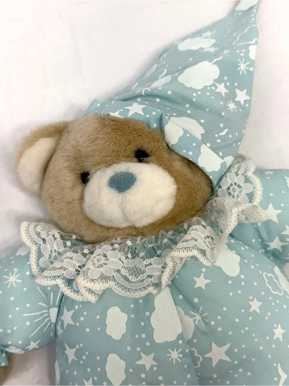 Vintage Teddy Bear Plush Glow in the Dark Fluorescent Pajamas Moon Stars Blue 16